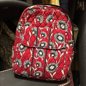 Vera Bradley Red with Black & white Floral Backpack and case